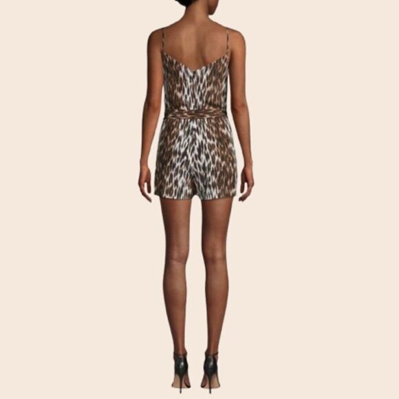 L'Agence Audra Sleeveless Leopard-Print Silk Romper Size 2 - Picture 2 of 15
